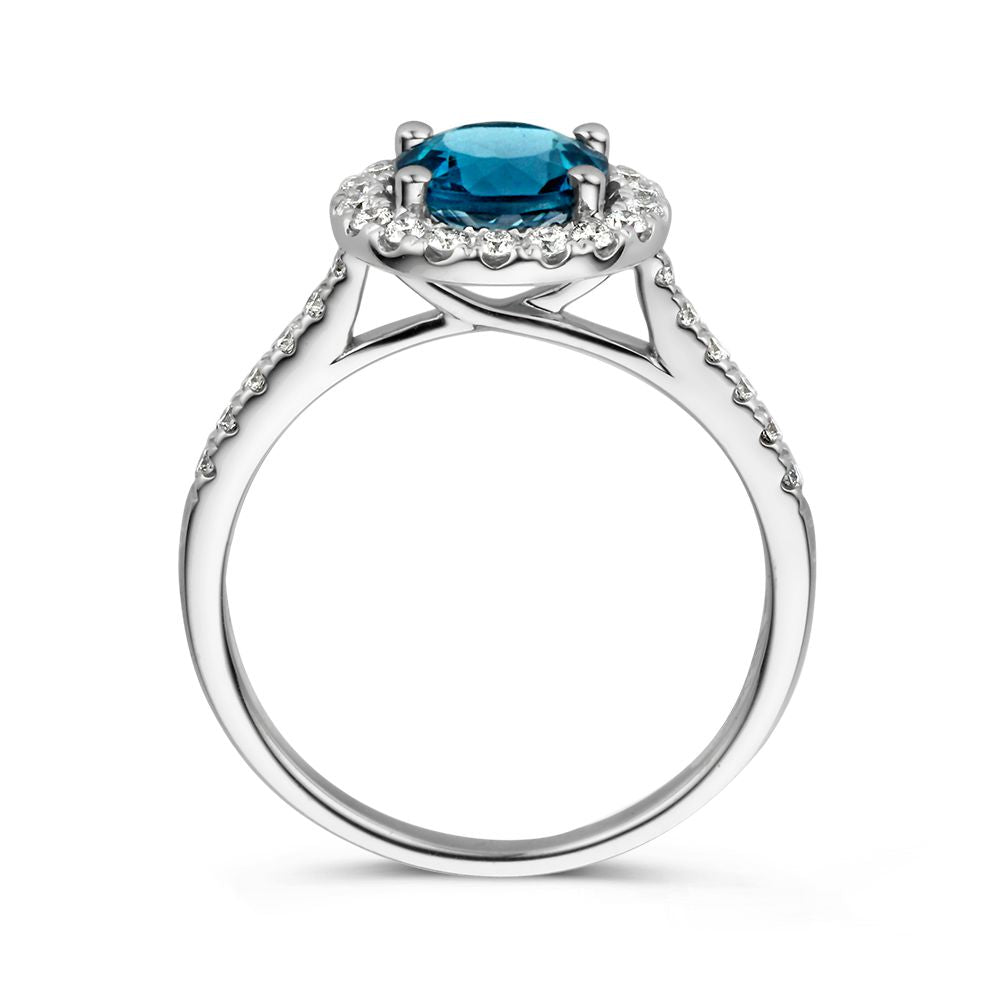 Bague élégante en or blanc avec topaze bleue de Londres de 1,52 carat et diamants de 0,40 carat