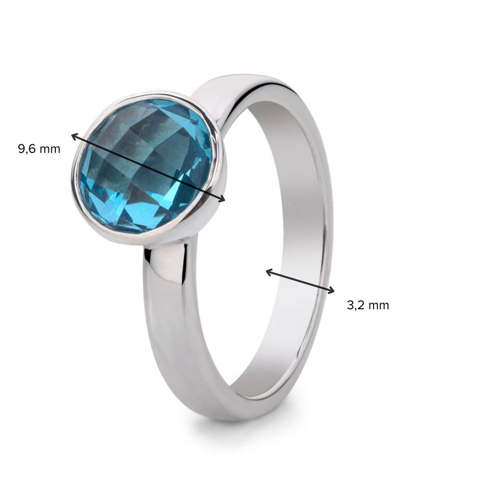 Bague pour femme en argent rhodié avec topaze bleue – Iris