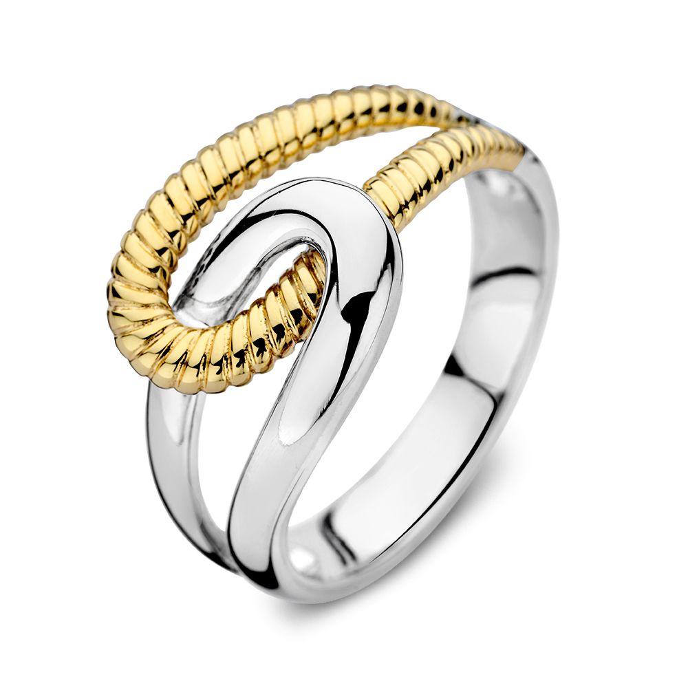 Bague en argent avec un bandeau en or 14 carats torsadé.