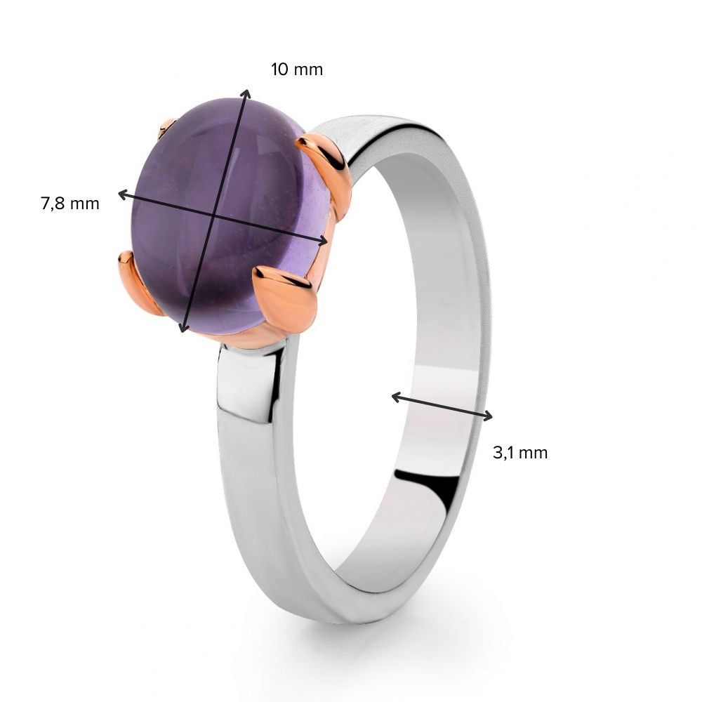 Bague pour femme en argent rhodié avec sertissage en or rose 14 carats et améthyste violette – Dahlia