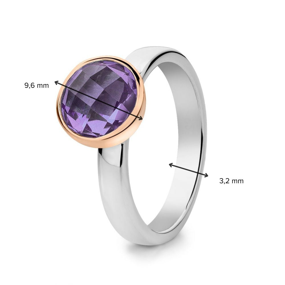 Bague pour femme en argent rhodié avec sertissage en or rose 14 carats et améthyste facettée violette – Dahlia