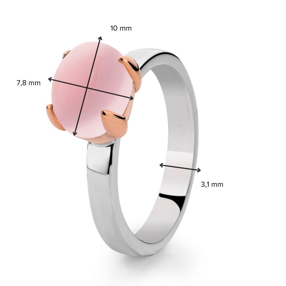 Bague pour femme en argent rhodié avec sertissage en or rose 14 carats et quartz rose – Orchidea
