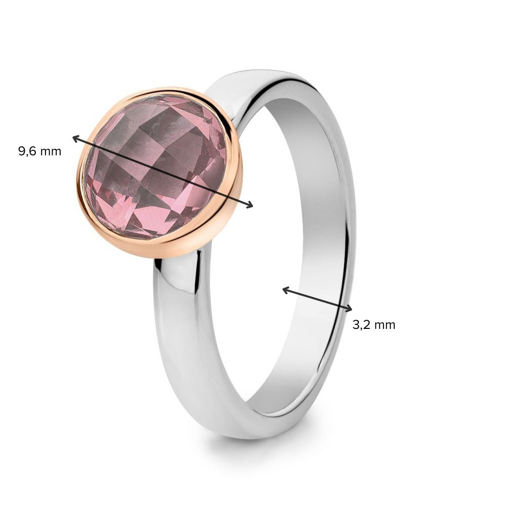 Bague pour femme en argent rhodié avec sertissage en or rose 14 carats et quartz rose facetté – Orchidea