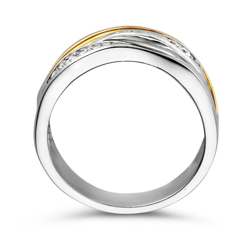 Bague pour femme en argent rhodié avec or jaune 14 carats et zircone - Design élégant et raffiné