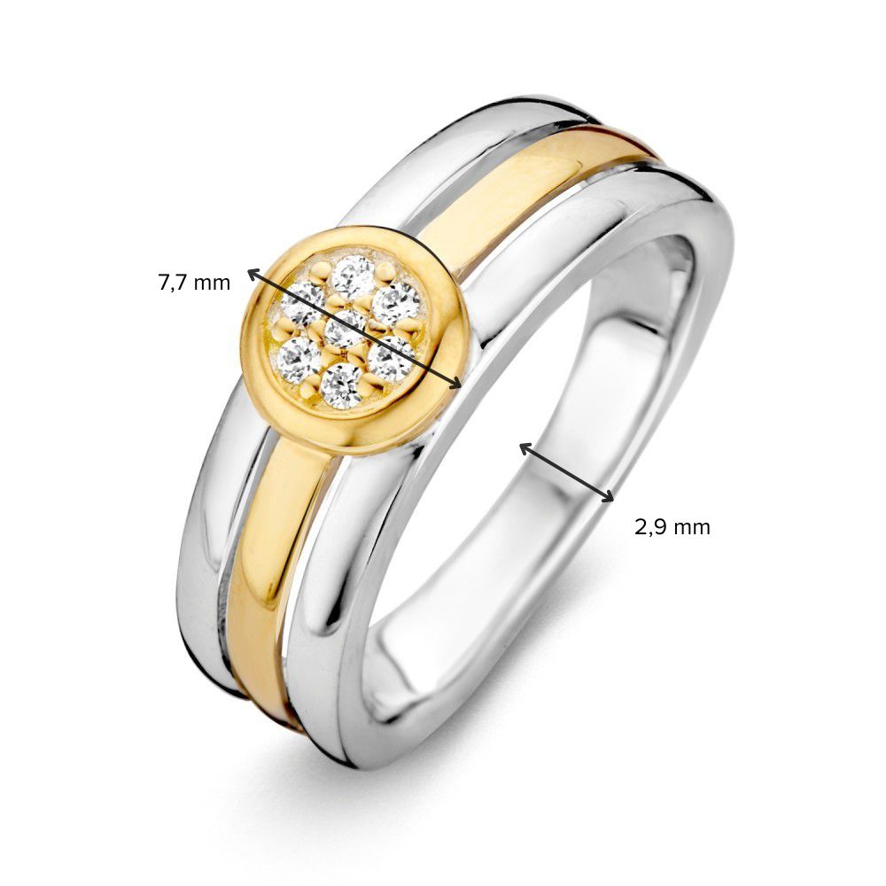 Bague pour femme en argent rhodié avec or 14 carats et zircones