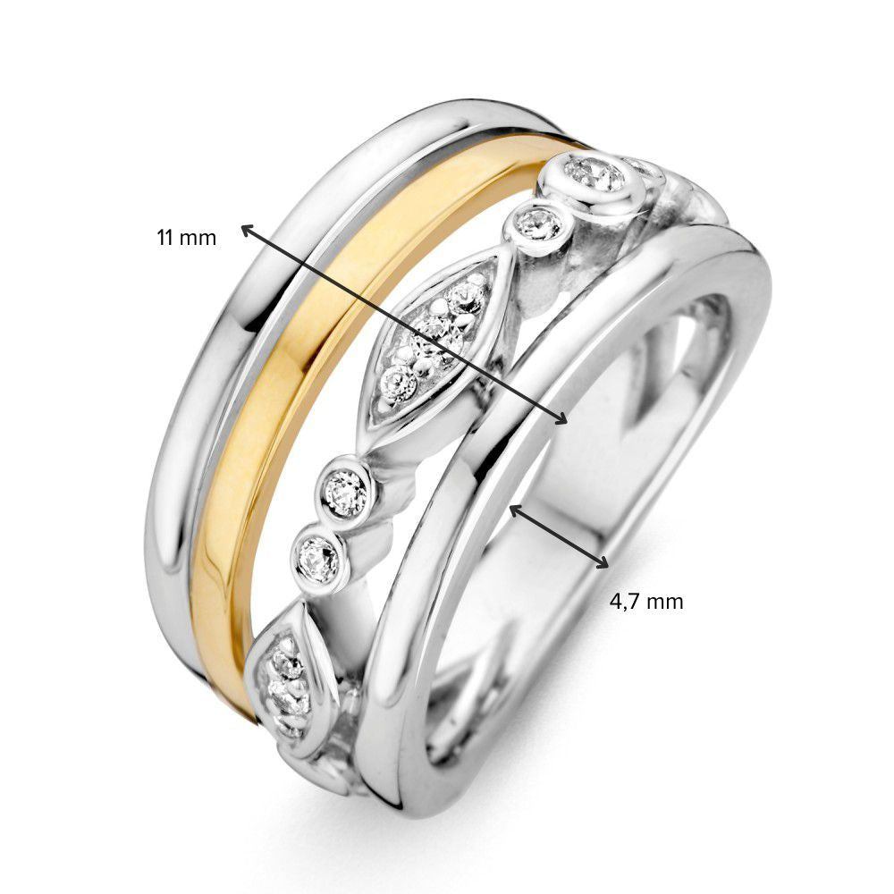 Bague pour femme en argent avec or jaune 14 carats et zircone