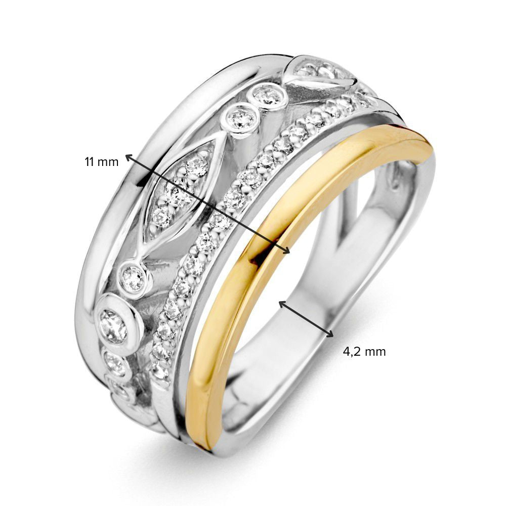 Bague pour femme en argent rhodié avec or 14 carats et zircones