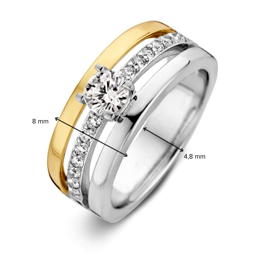 Bague pour femme en argent avec or jaune 14 carats et zircones