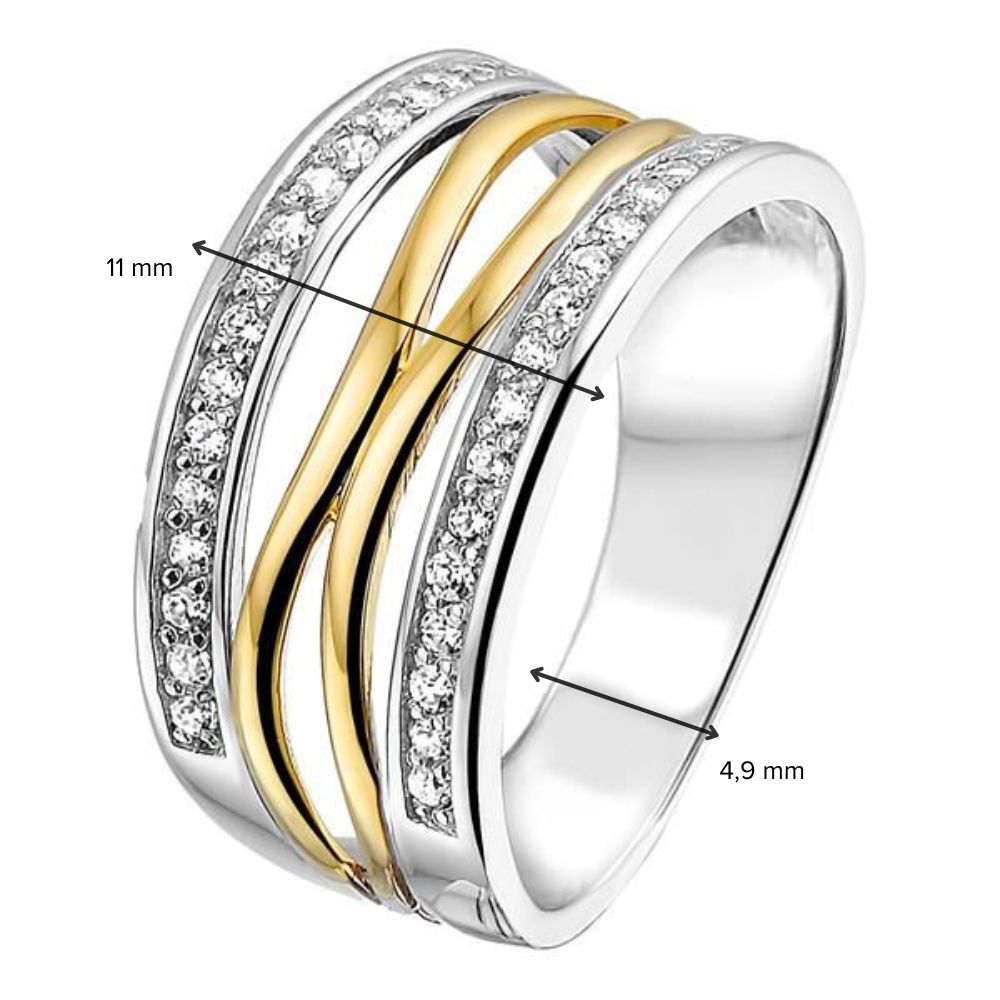 Bague en argent pour femme avec sertissage en or jaune 14 carats et zircone blanche - Élégance minimaliste