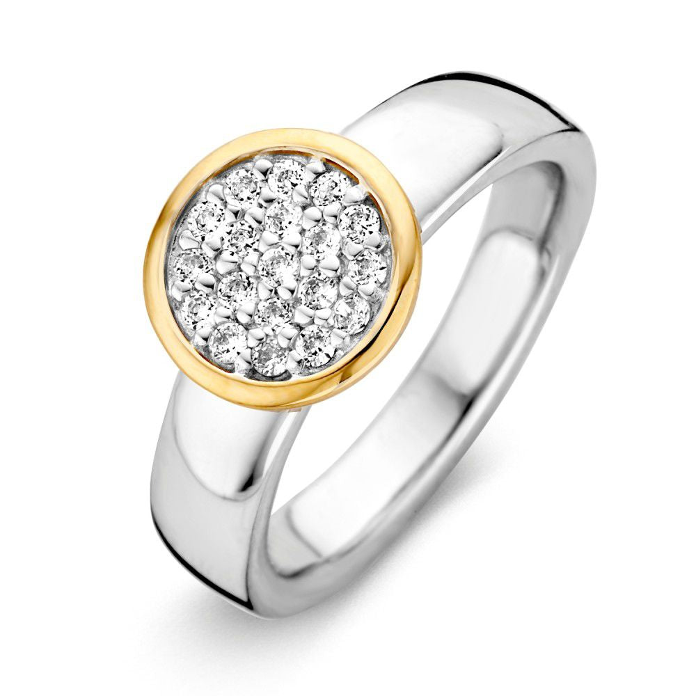 Bague en argent avec accents en or jaune 14 carats et zircons.