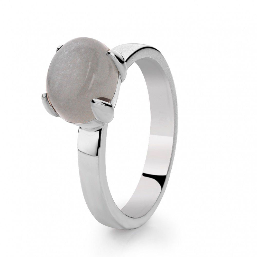 Bague en argent rhodié pour femme avec une pierre de lune grise.