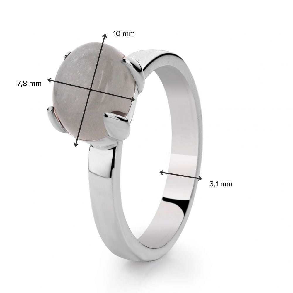 Bague pour femme en argent rhodié avec pierre de lune grise – Loto
