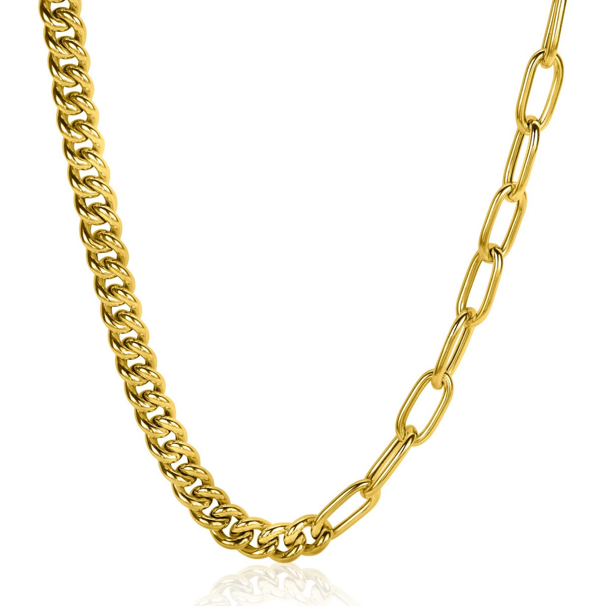 collier doré avec maillons ovales et chaînes plates, finition brillante