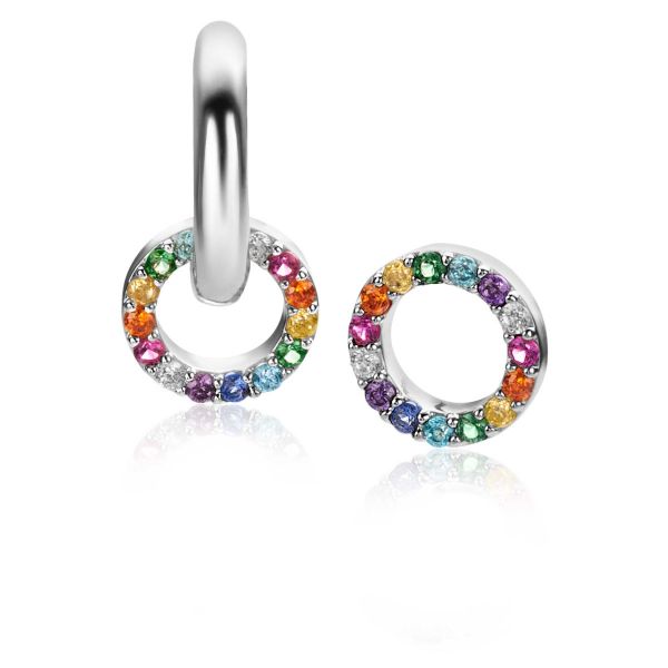 Boucles d'oreilles en argent avec des pierres colorées en forme de cercle.