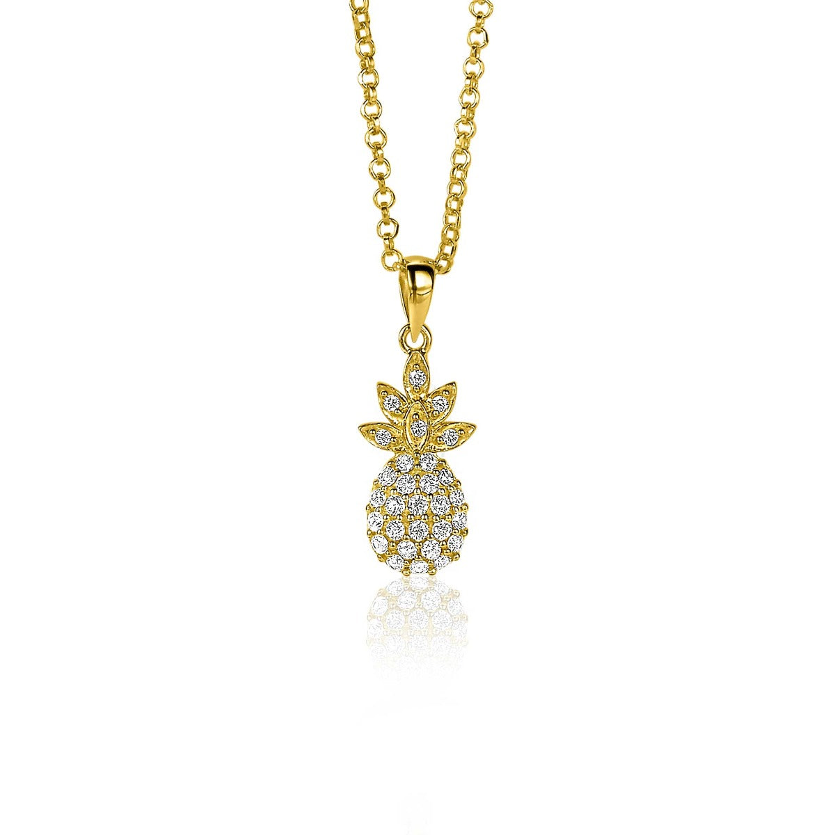 Pendentif ananas en plaqué or, orné de pierres scintillantes.