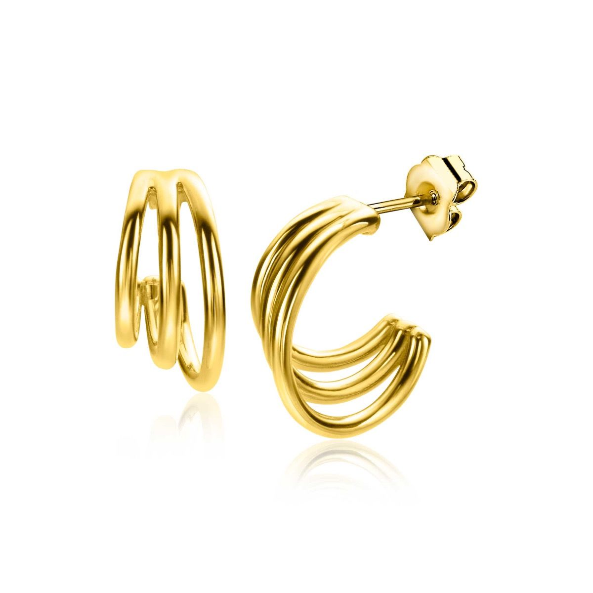 Boucles d'oreilles dorées à trois bandes en métal.
