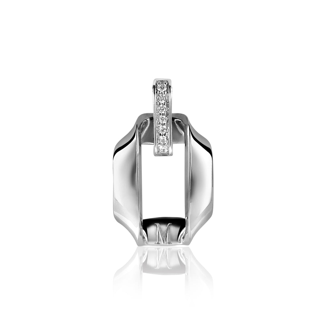 De Zinzi Hangers Zilver Mvh2 oorbellen hebben een zilveren geometrisch ontwerp met een verticale rechthoekige staaf versierd met kleine diamantjes die schitteren als een Mart Visser-sieraad op een witte achtergrond.