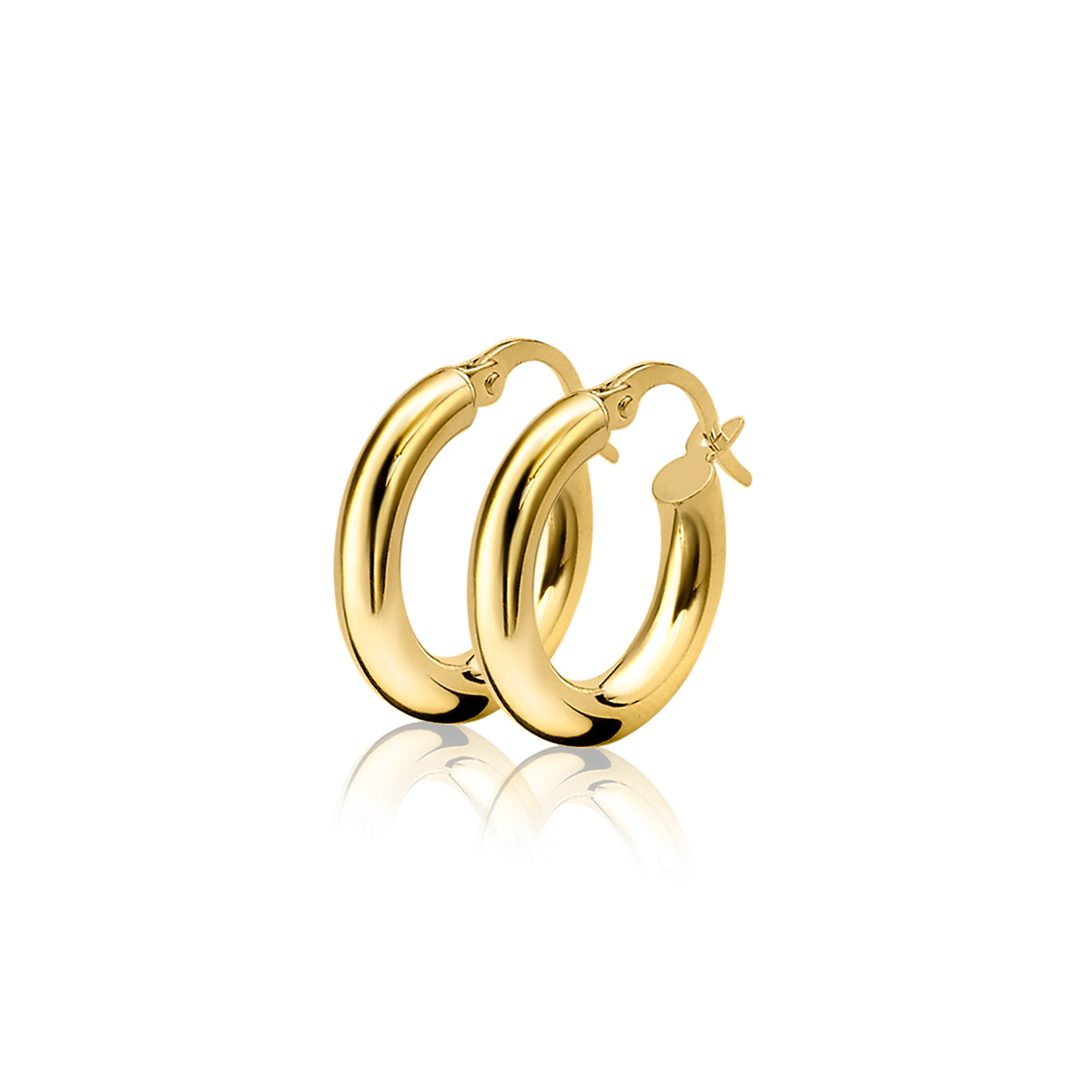 Boucles d'oreilles en or, de forme ronde et lisse, avec un fermoir à cliquet.
