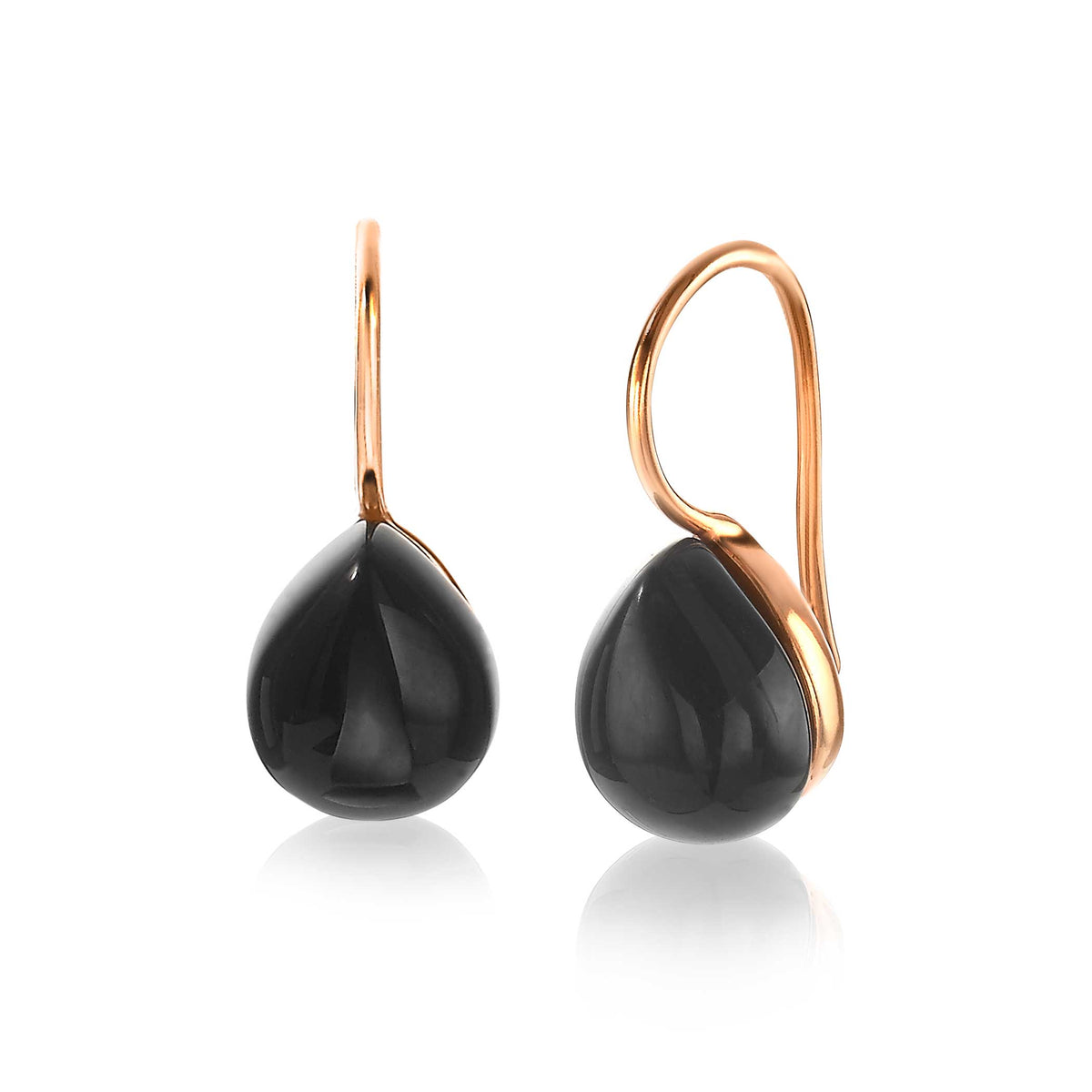 Boucles d'oreilles en plaqué or avec pendentifs en forme de goutte en onyx noir.