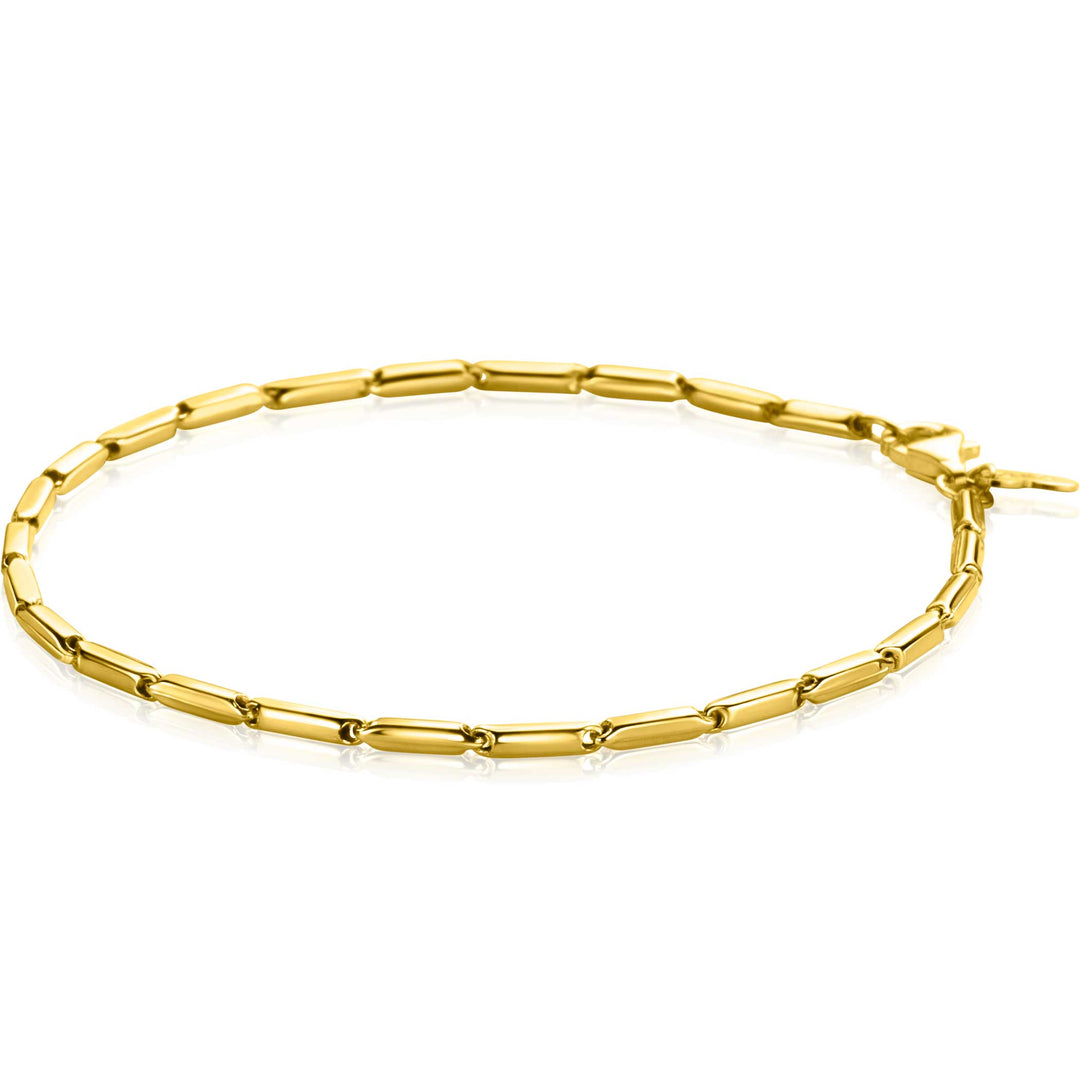 De Zinzi Armband Goud Zga452 bestaat uit langwerpige ovale schakels in een strakke, elegante 14-karaats gouden ketting, die prachtig een cirkel vormt tegen een effen witte achtergrond.