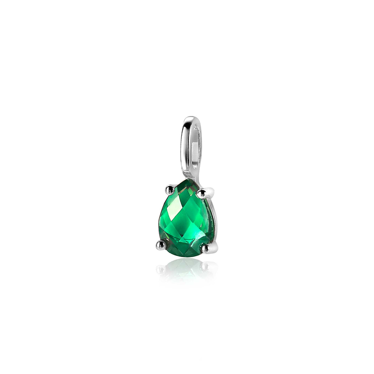 pendentif en argent avec une pierre verte en forme de goutte.
