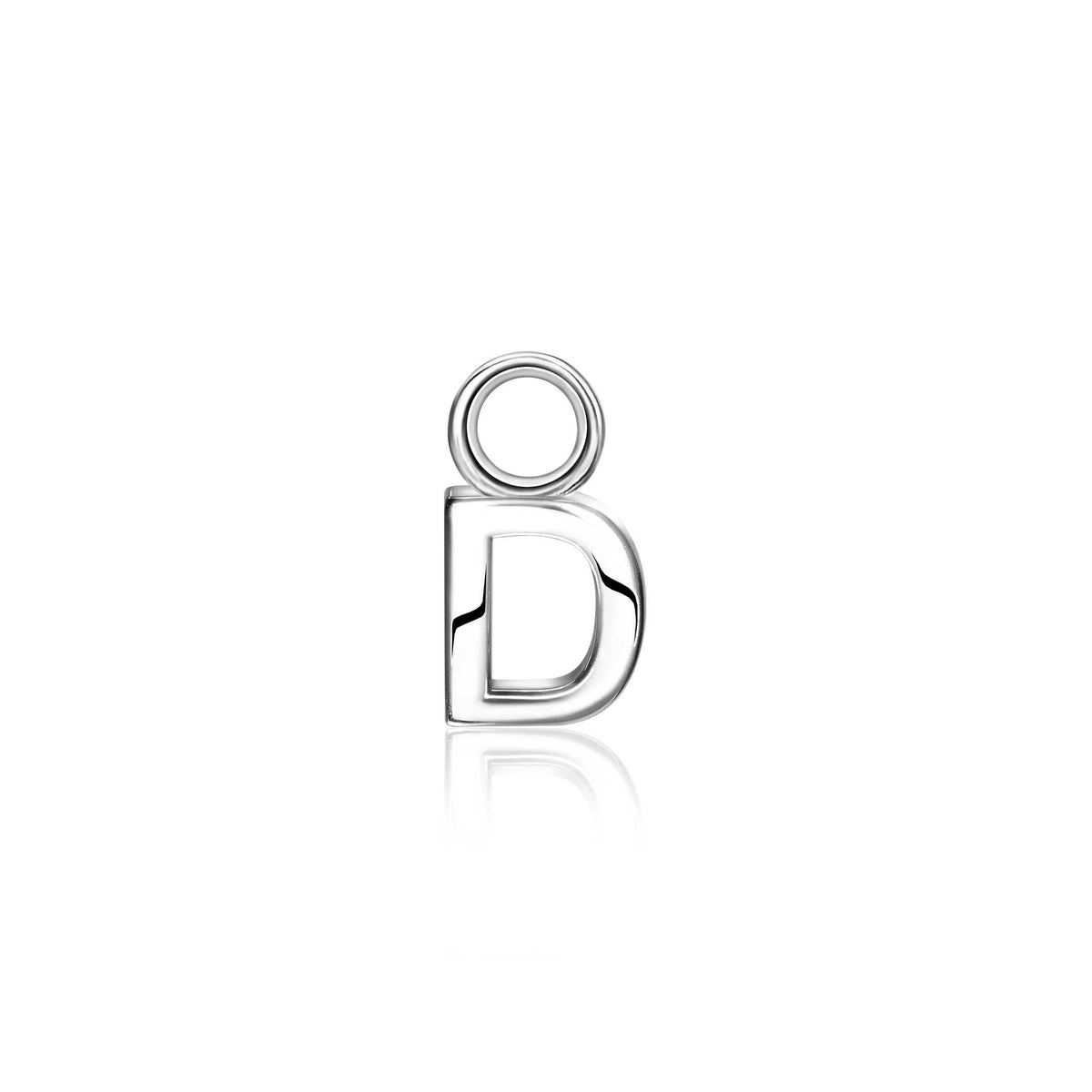 Boucles d'oreilles en argent en forme de lettre D avec un anneau en haut.