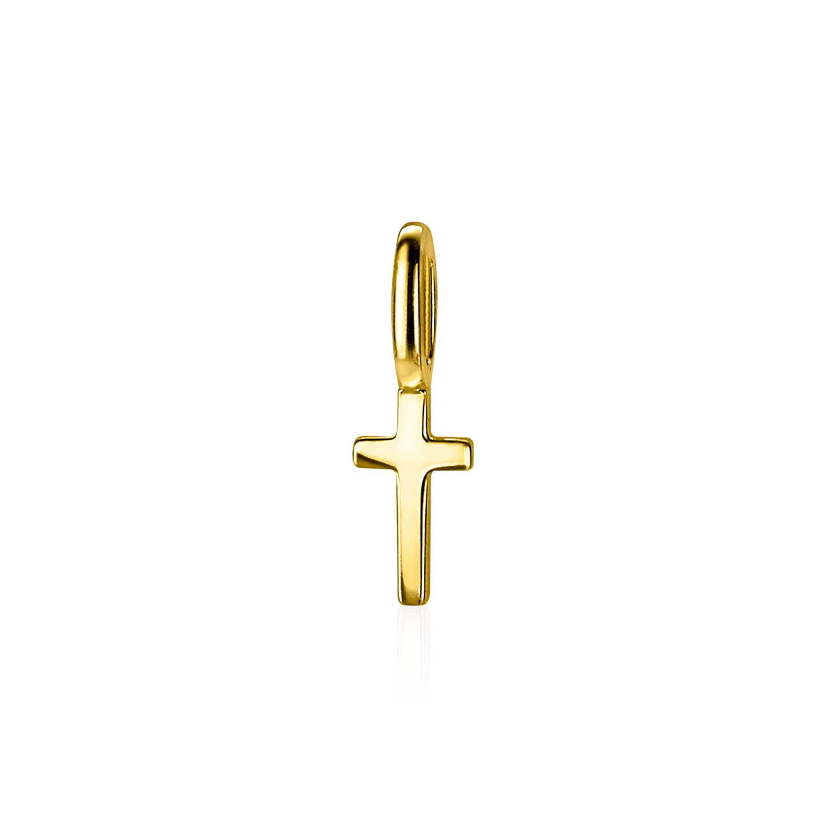 Pendentif en forme de croix, plaqué or, finition lisse et brillante.