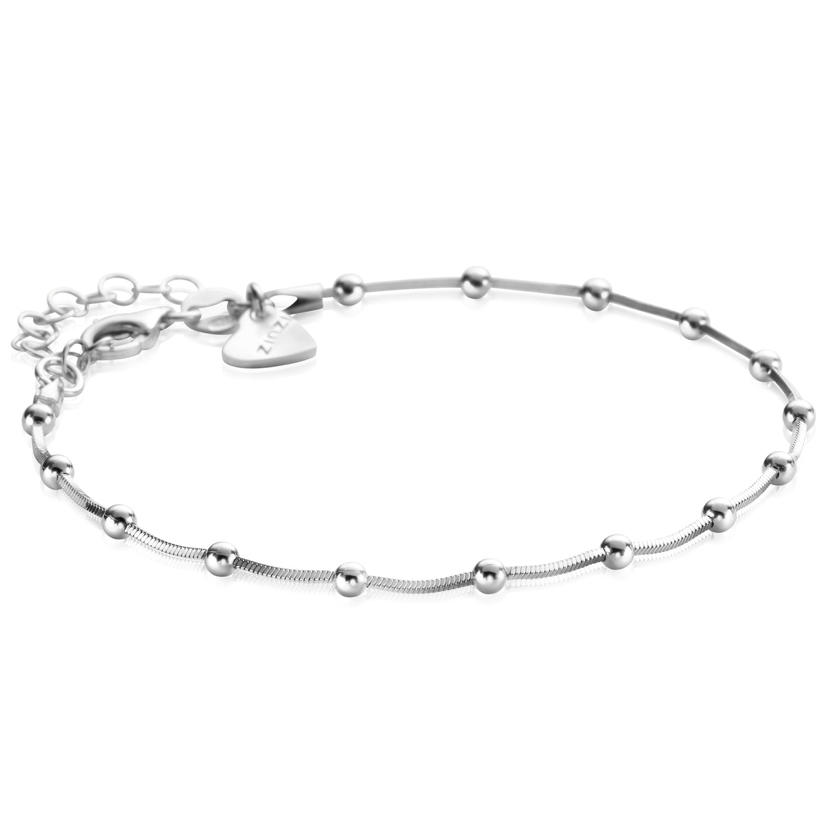 Bracelet en argent avec des perles rondes et une chaîne ajustable.