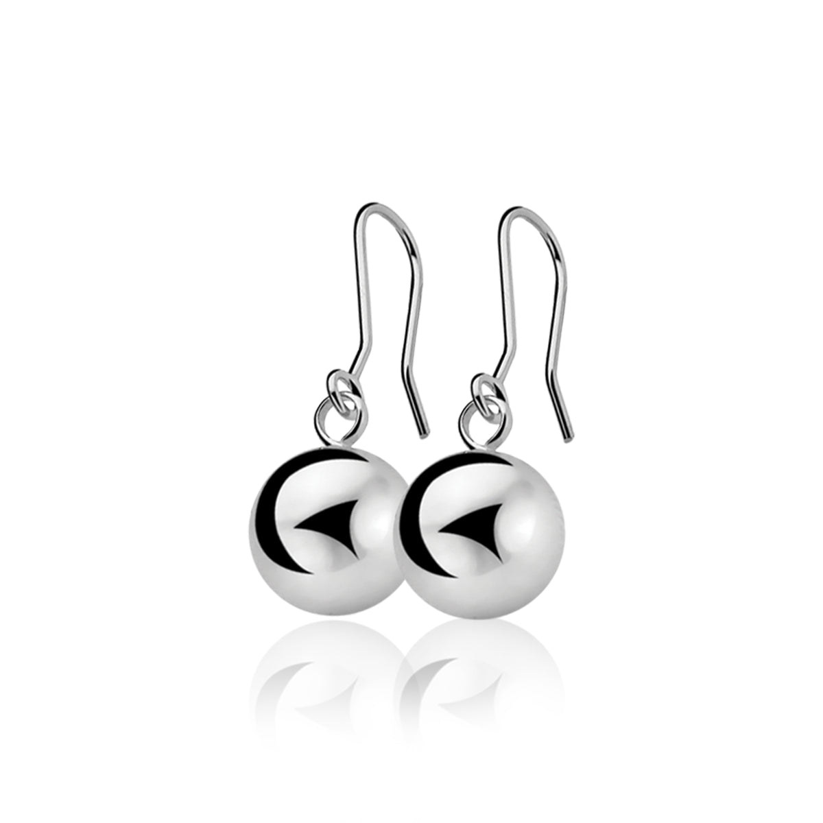 Boucles d'oreilles en argent avec des perles sphériques brillantes et un design simple.