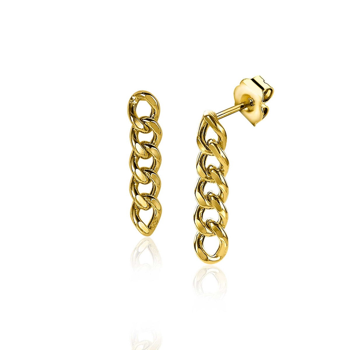 Boucles d'oreilles dorées en chaîne avec un design allongé.