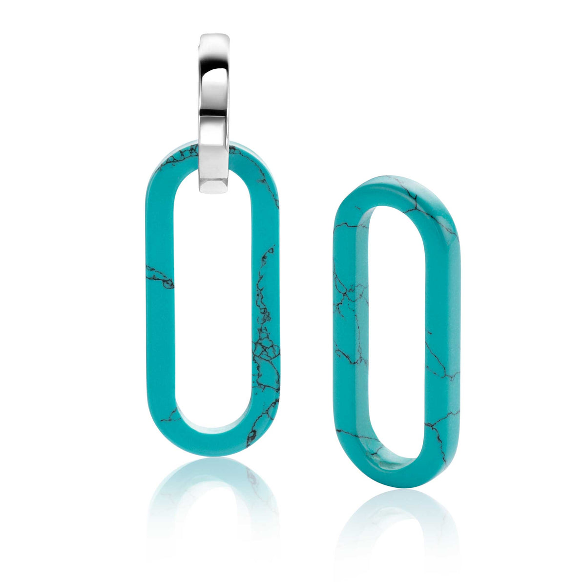 Boucles d'oreilles en turquoise avec une finition brillante et une forme ovale allongée.