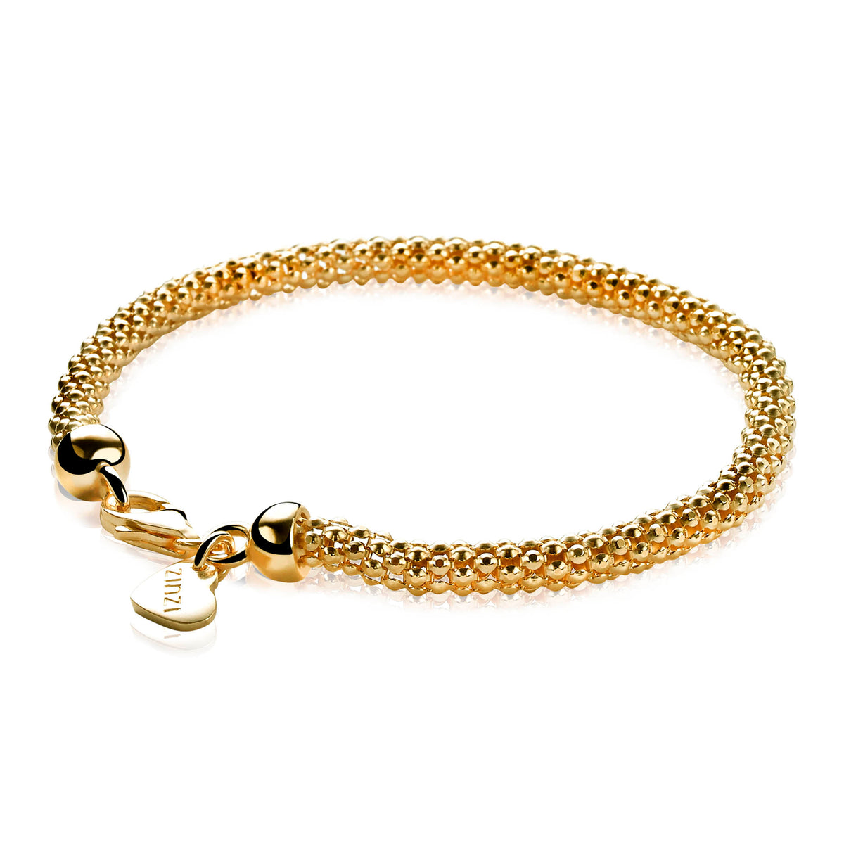 Bracelet doré en mailles fines avec fermoir et logo.
