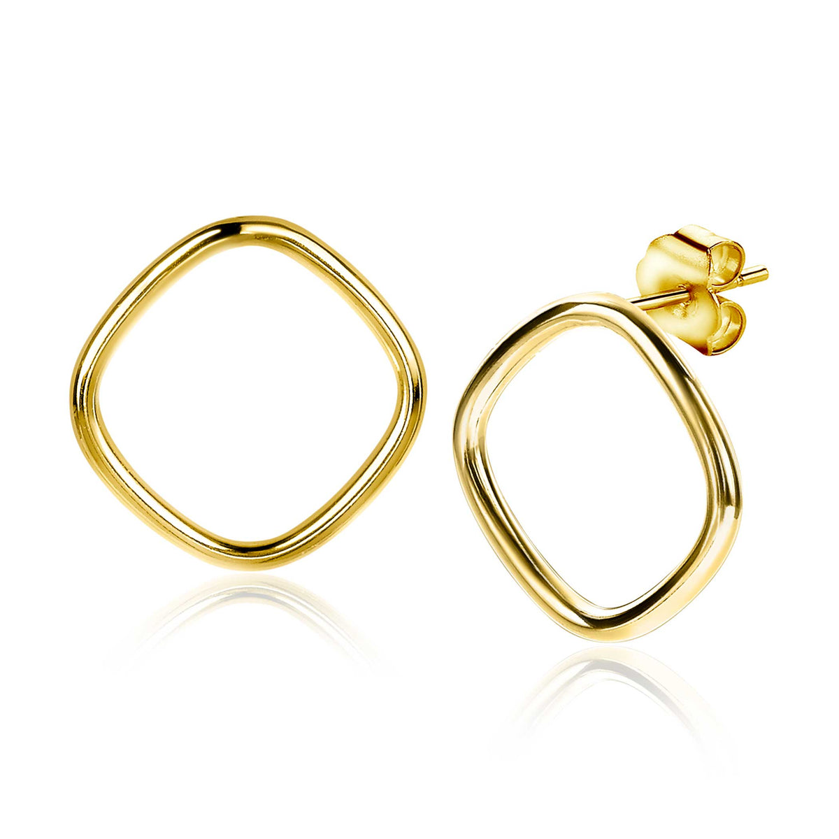 Boucles d'oreilles dorées en forme de carré avec un design épuré.