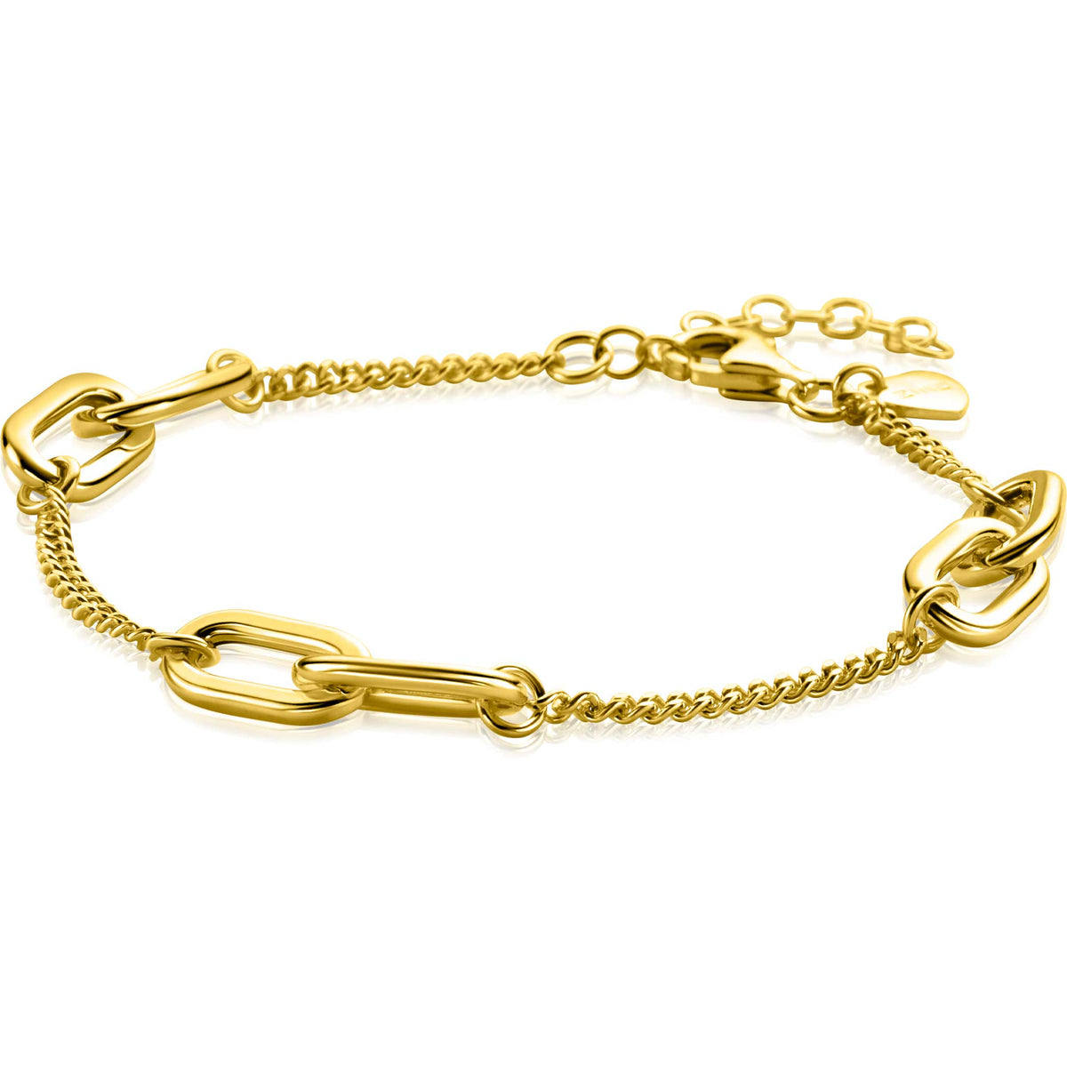 Bracelet doré avec maillons ovales et chaîne délicate.