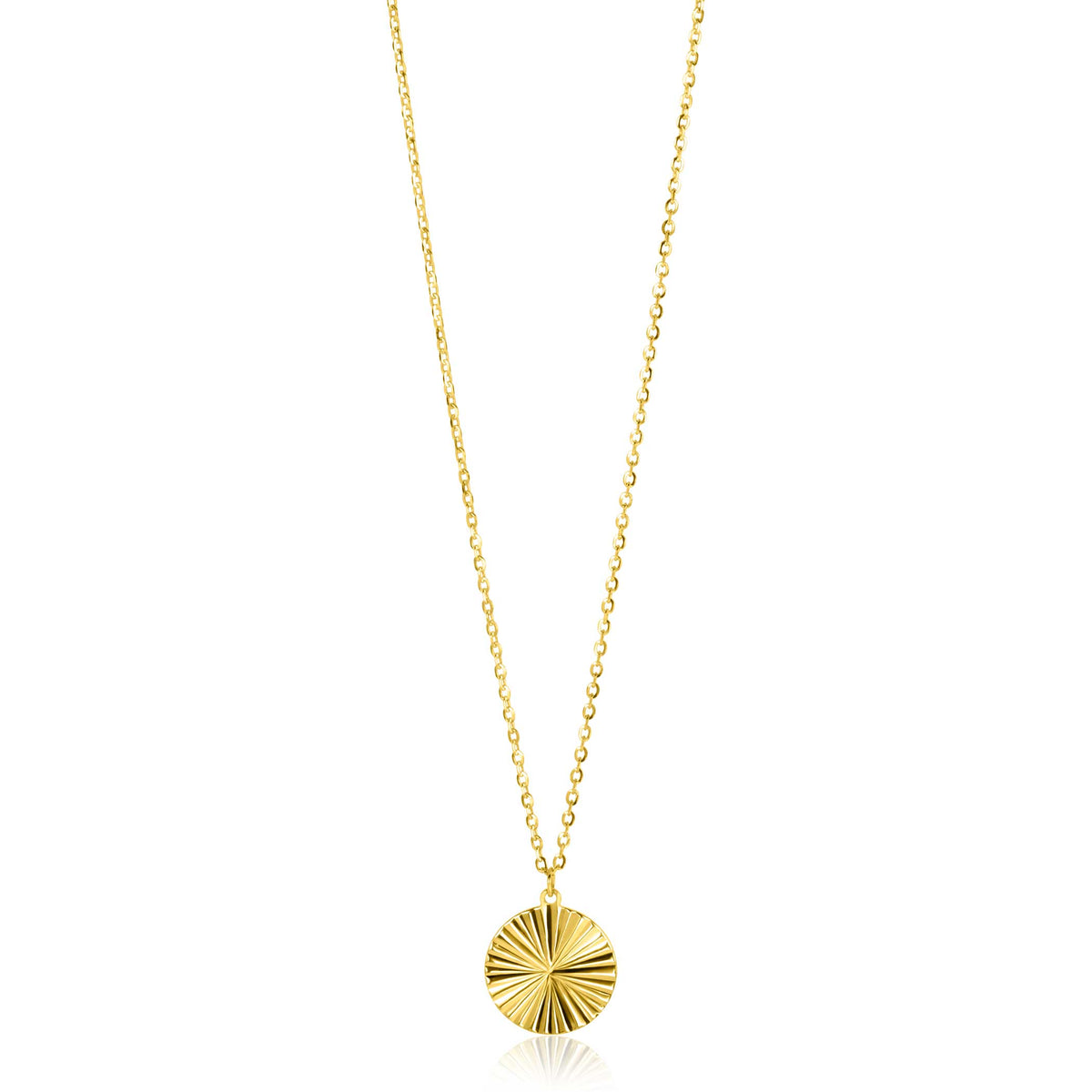 Collier en or avec pendentif rond à rayons.