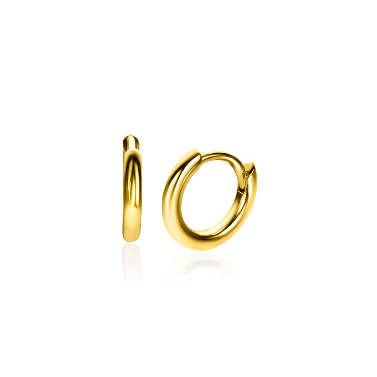 Boucles d'oreilles dorées en forme de demi-cercle, finition lisse et brillante.