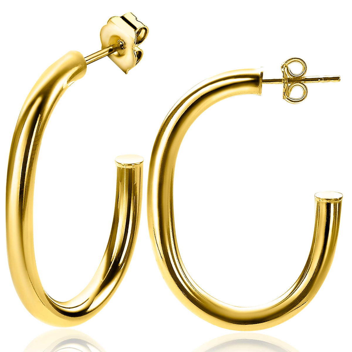 Boucles d'oreilles dorées en forme de demi-cercle, finition lisse et brillante.