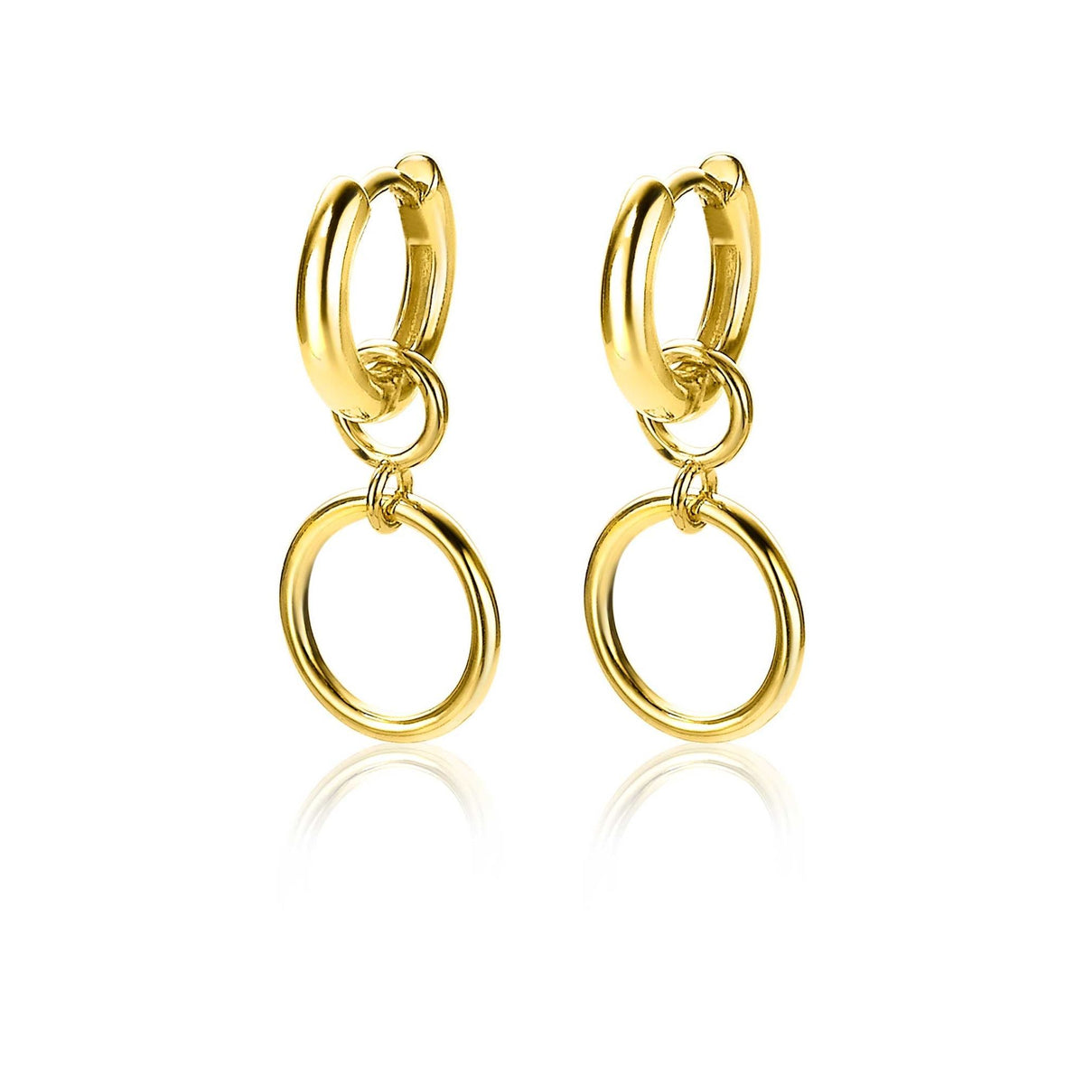 Boucles d'oreilles dorées avec des anneaux pendants.