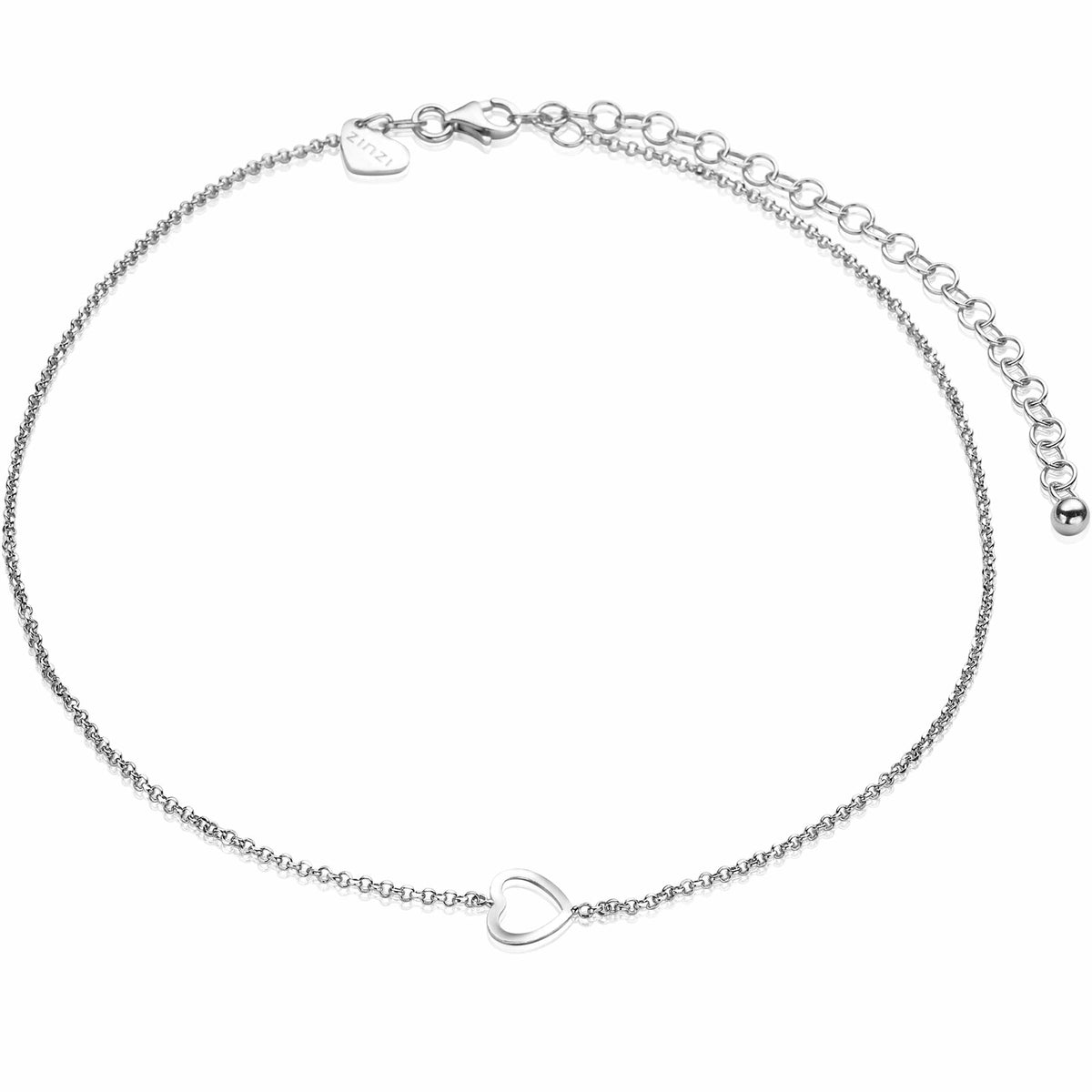 Bracelet en argent avec un motif en forme de cœur et une chaîne ajustable.