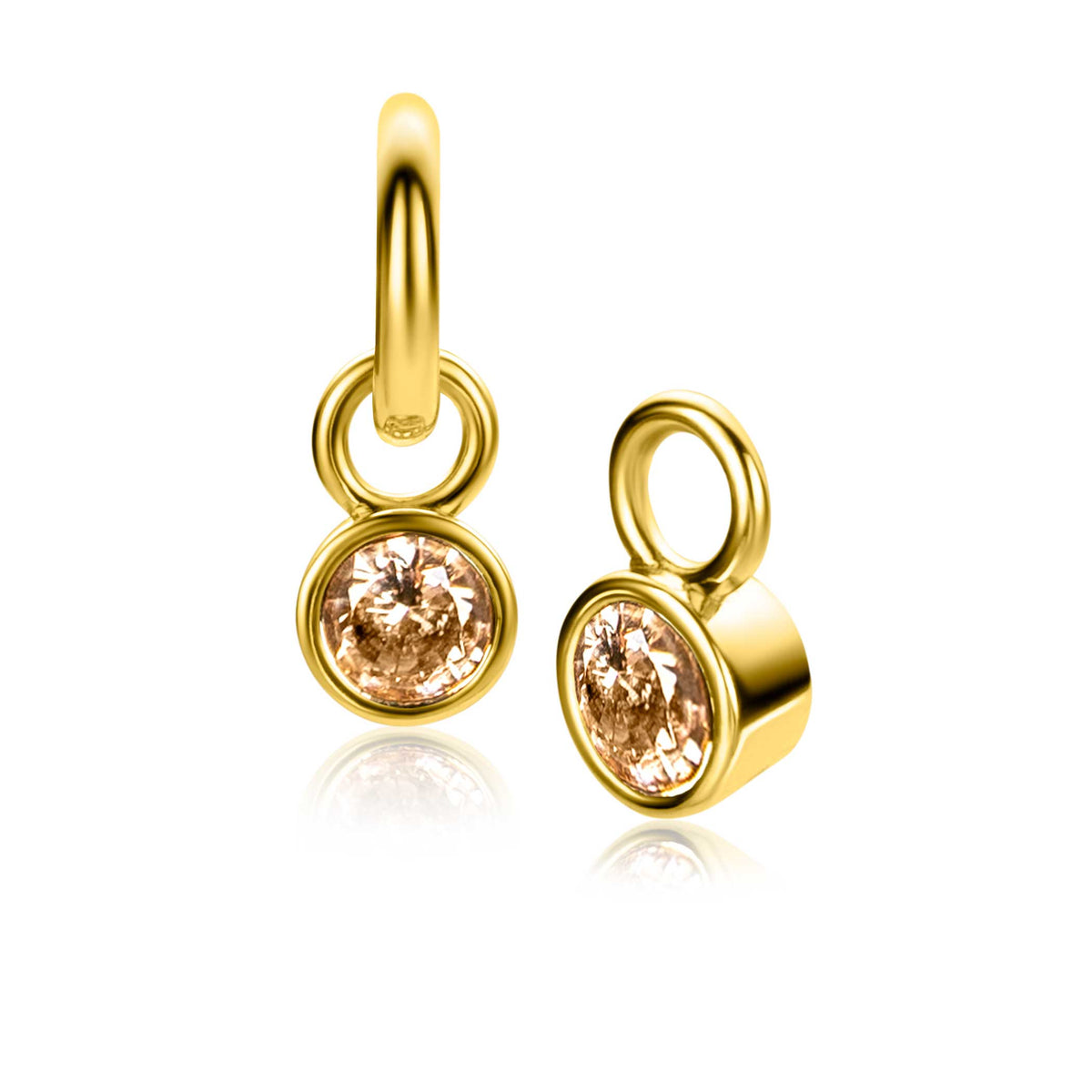 Boucles d'oreilles dorées avec un zircon rose, design simple et élégant.
