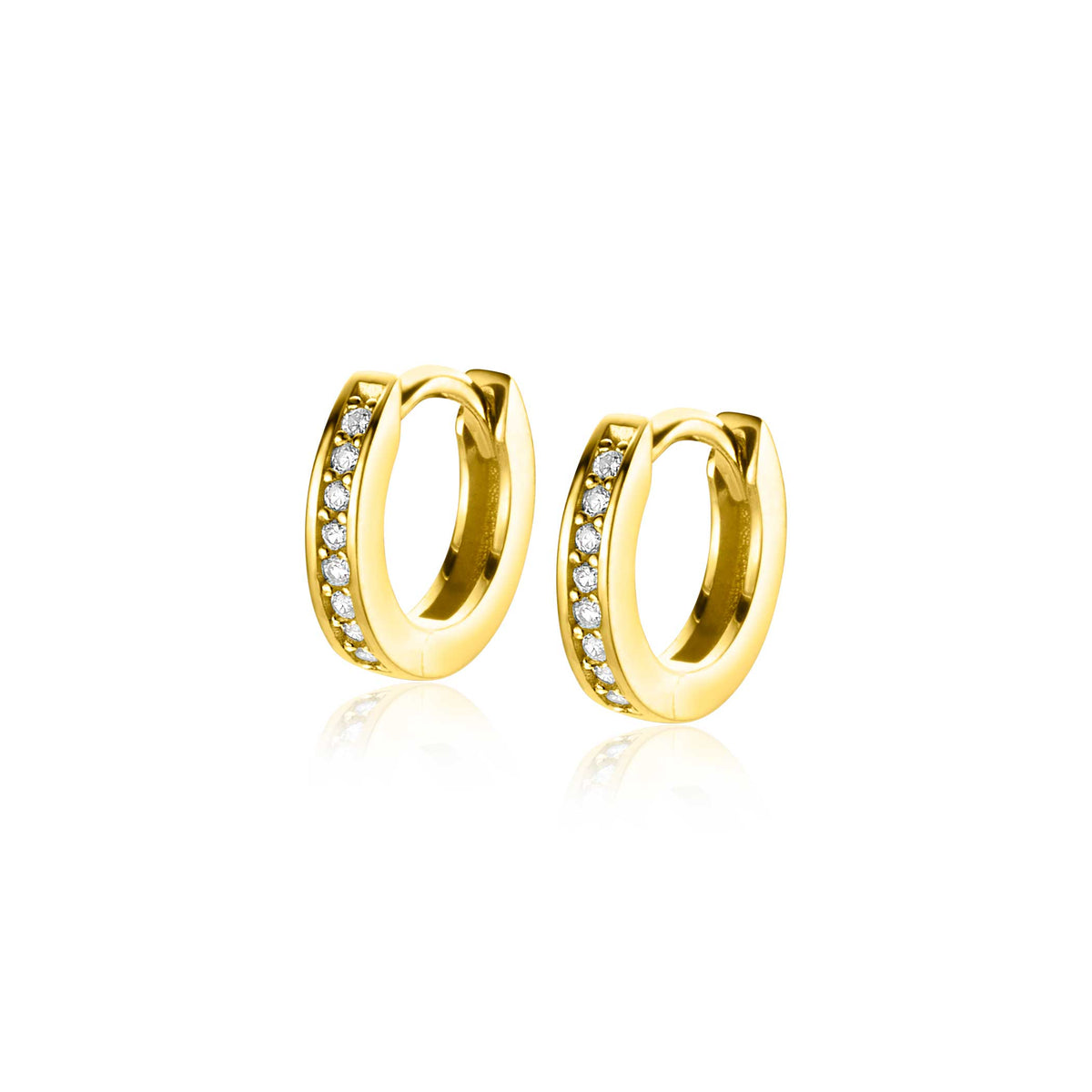 Boucles d'oreilles en or avec des zircons, en forme de demi-lune.