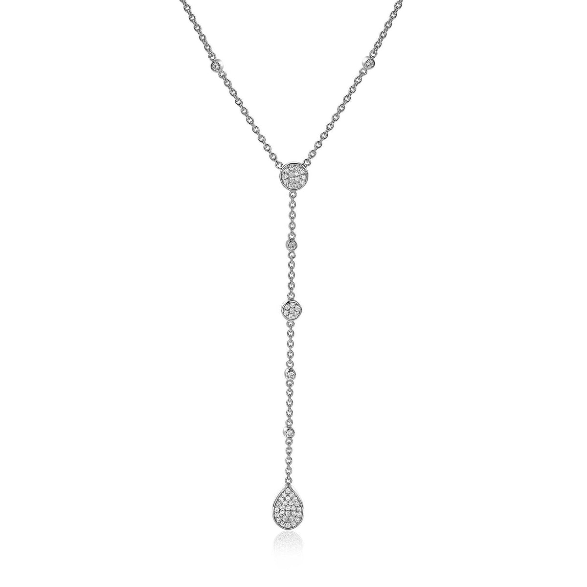 Collier en argent avec des éléments en forme de goutte et des détails en zircon.