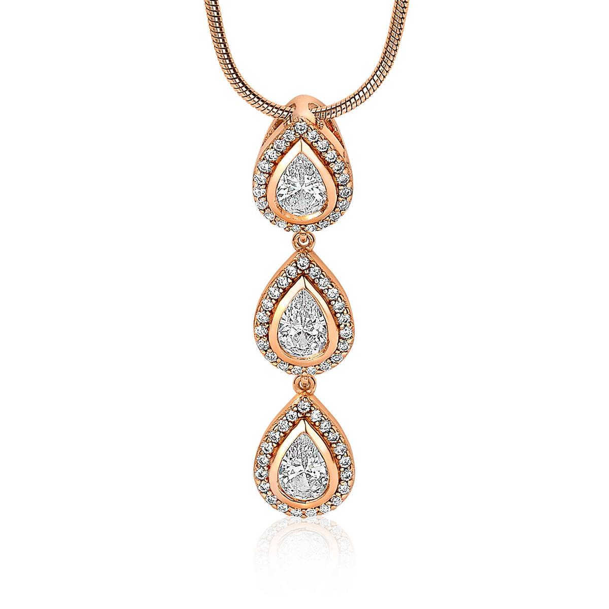 Pendentif doré avec trois gouttes en forme de poire ornées de zirconiums.
