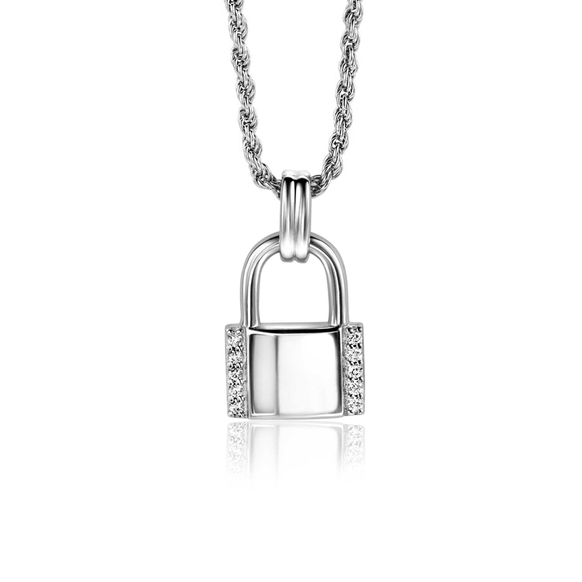 Pendentif en argent en forme de cadenas avec des zircons.