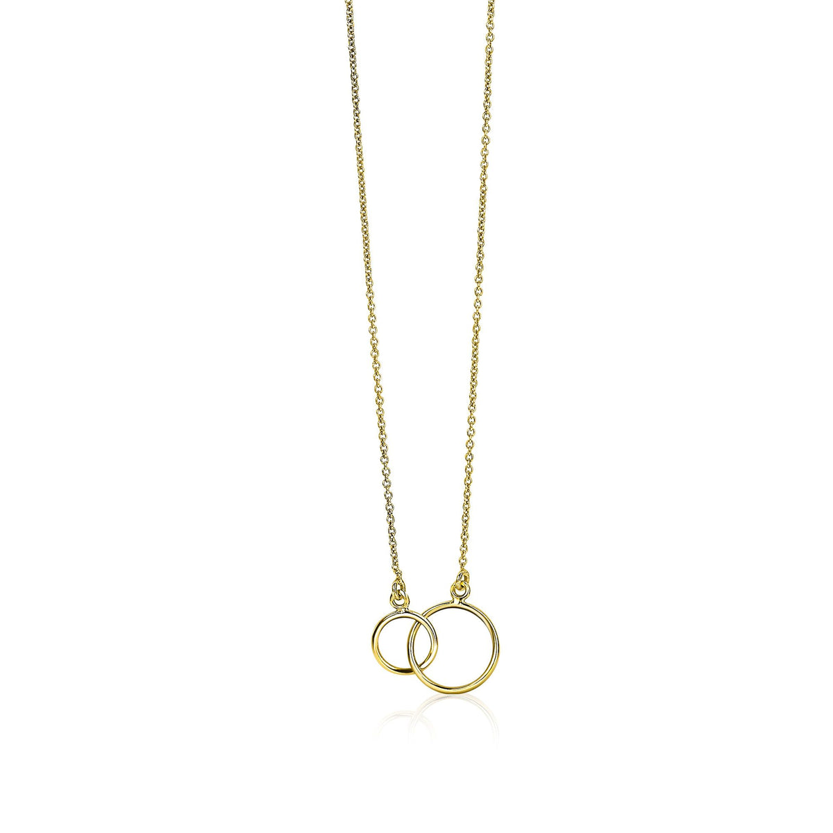 Collier en or avec deux cercles entrelacés, finition brillante.