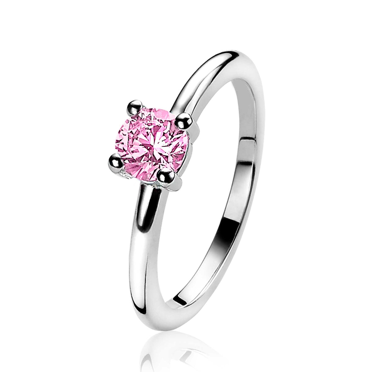 Bague en argent avec un zircon rose brillant, design simple et élégant.