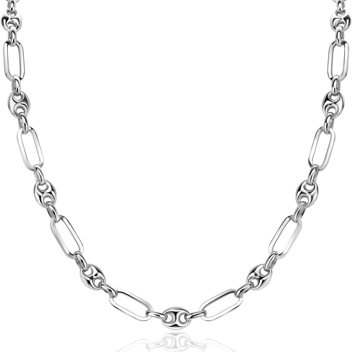 Collier en argent avec maillons ovales et ronds, finition brillante.