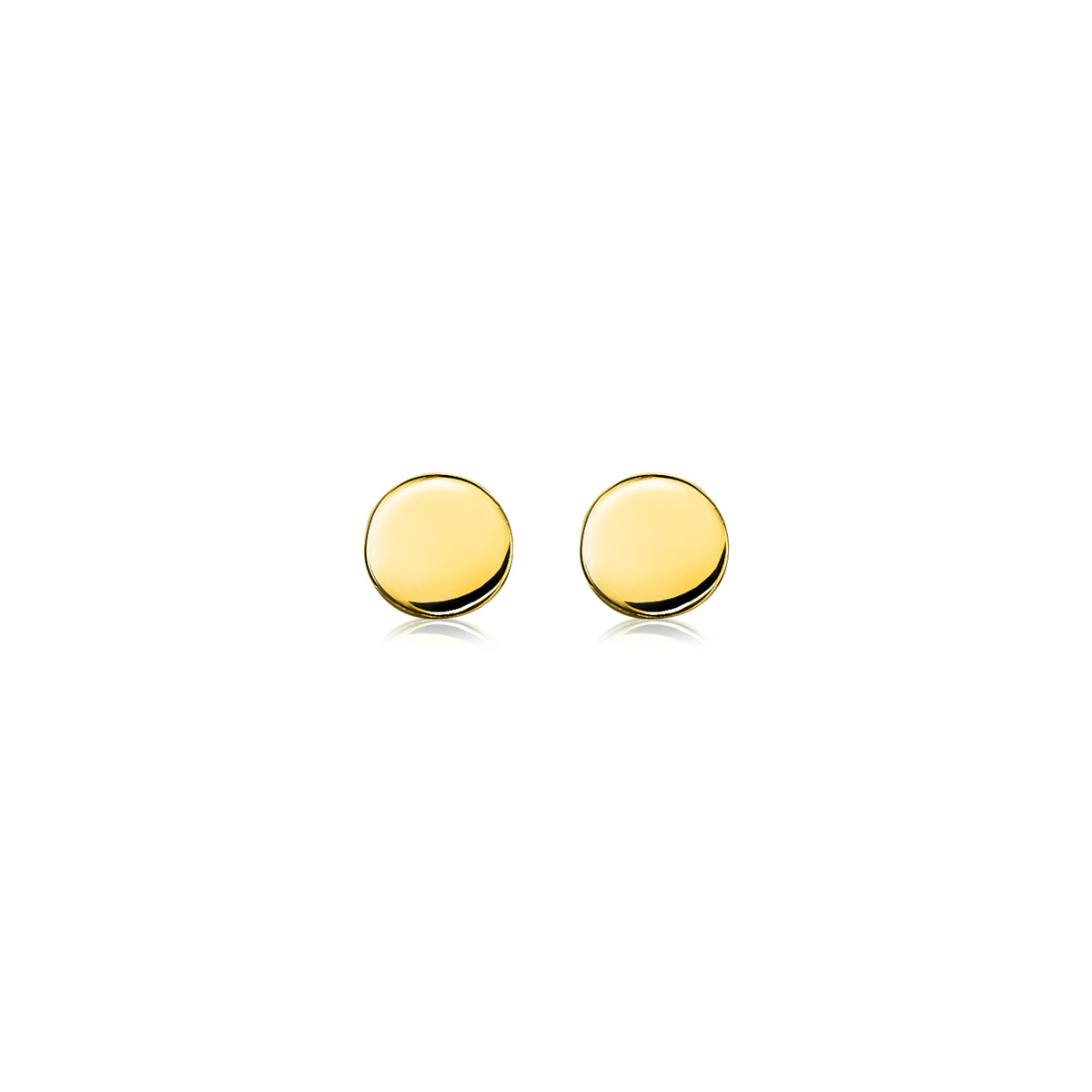 Boucles d'oreilles dorées, en forme de petits disques ronds et lisses.