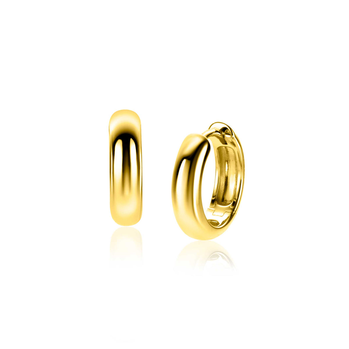 Boucles d'oreilles dorées, de forme arrondie et lisse, avec une finition brillante.