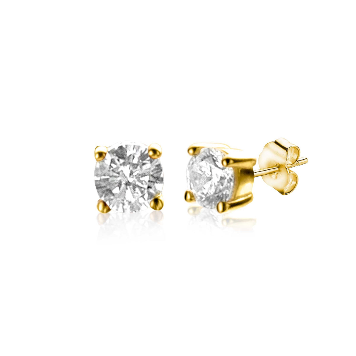 Boucles d'oreilles en or avec des pierres brillantes, forme ronde, serties de quatre griffes.